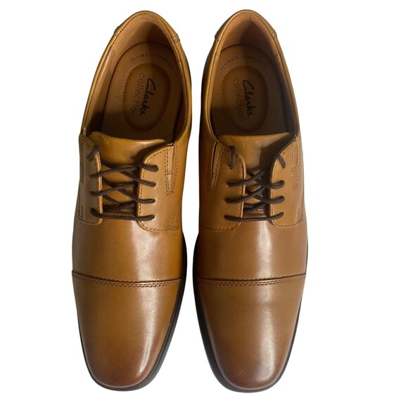 Clarks Tilden Cap Leather Oxford Dress Shoes Mens Size 11M Dark Tan Dress Shoe C - Picture 2 of 14